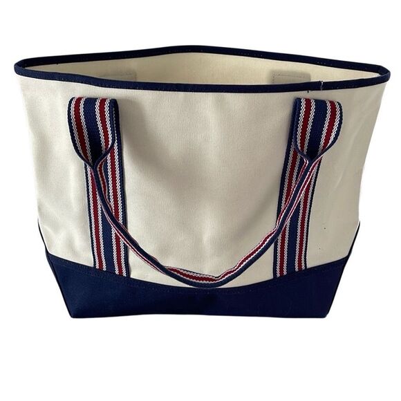 Pottery Barn Kids Canvas Beach Tote Large Red Blue NWT - Picture 2 of 7